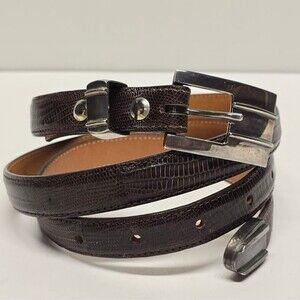 Pat Areias Sterling Silver 925 Buckle Brown Lizard Leather Belt 30"
